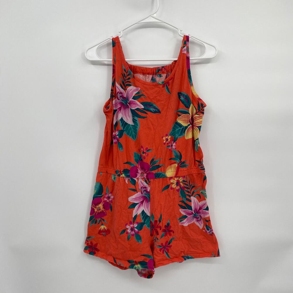 Old Navy Girls Tank Shorts Romper Orange Floral Jumpsuit XXL 16 Plus